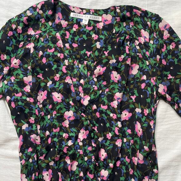 Veronica Beard Naomi Floral Mini Dress Sz 0 Women's Silk Long Sleeve Multicolor - Picture 5 of 10